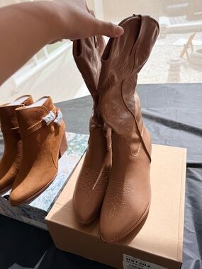 Women's Tan Western-Inspired Mid-Calf Boots